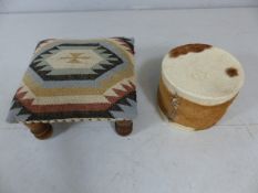 African style stool and similar cow hide drum.