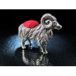 Sterling silver pin cushion in the form of a ram