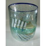 Studio glass vase with etched mark to base. depicting fish.