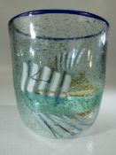 Studio glass vase with etched mark to base. depicting fish.
