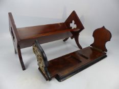 Antique bookstand with cross decoration along with a Veneered brass bound bookstand