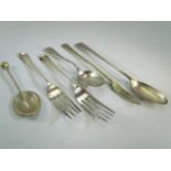 Two Victorian silver hallmarked forks, a continental hallmarked silver teaspoon and three other