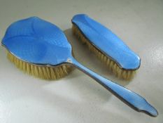 Silver and Guilloche enamel brush and hand brush