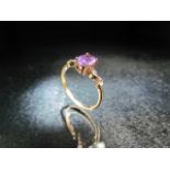 Amethyst and Diamond ring in 9ct Gold - approx size uk - N 1/2