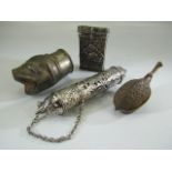 Selection of White metal Indian trinkets to include a card holder, scroll holder etc