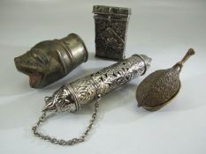 Selection of White metal Indian trinkets to include a card holder, scroll holder etc