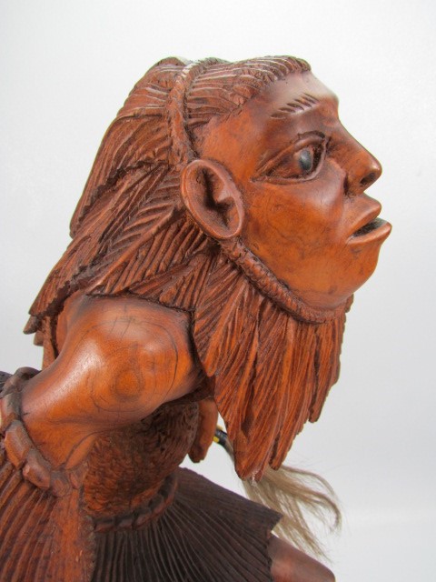 Indonesian style carved wooden figure of a warrior man in full dress - Image 4 of 6