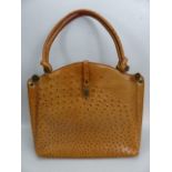 Vintage Ostrich skin handbag with brass mounts