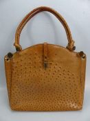 Vintage Ostrich skin handbag with brass mounts