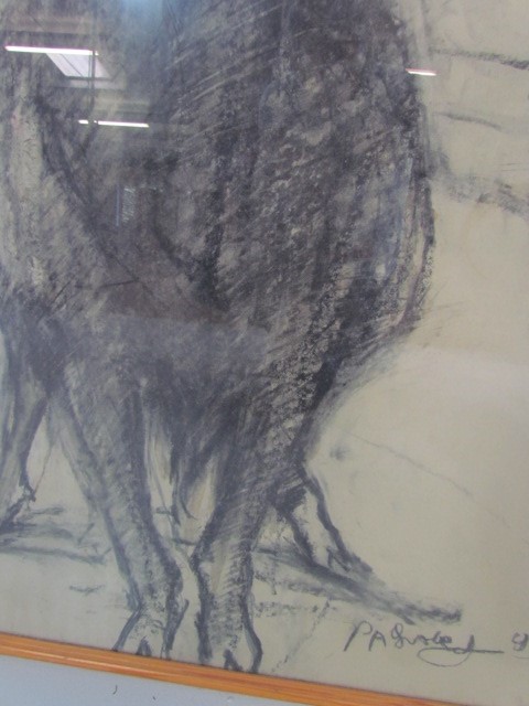 Unusual Charcoal drawing of a bull signature indistinct dated 1999 - Bild 2 aus 3