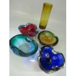 Four Murano glass ashtrays and a murano style vase
