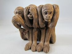 Stoneware figure of the 'Three wise Monkeys' all set with glass eyes