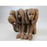 Stoneware figure of the 'Three wise Monkeys' all set with glass eyes
