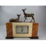 Art Deco mantle clock with bronzed deer to top. Pendulum in office