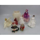 Selection of Royal Doulton ladies along with a Sylvac tea caddy 3372