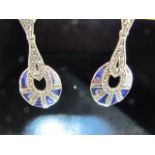 Silver Art Deco style drop earrings set with marcasite