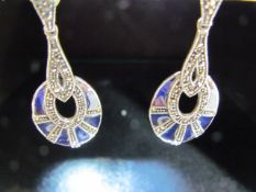 Silver Art Deco style drop earrings set with marcasite