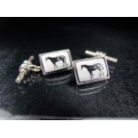 925 hallmarked silver Enamelled cufflinks decorated with horses