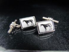 925 hallmarked silver Enamelled cufflinks decorated with horses