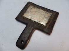 Early hornbook on wooden panel displaying the Alphabet and carved to rear (date possibly 1592?) with