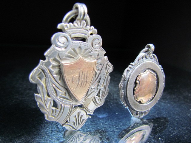 Hallmarked silver medals both set with Rose Gold plaques Approx weight - 29.2g - Image 2 of 3