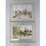 Sydney Nevell - a pair of framed and glazed watercolours depicting lakeside scenes