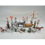 Small selection of Britains farm animals and railway signals