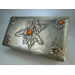 Art Nouveau and pewter mounted box - set with orange stone cabochons