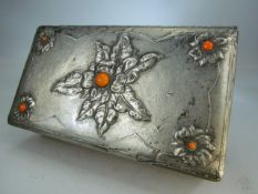 Art Nouveau and pewter mounted box - set with orange stone cabochons