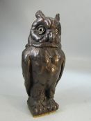 Antique bronze miniature figure of an owl with glass eyes