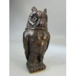 Antique bronze miniature figure of an owl with glass eyes