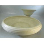 Large white glazed china bowl and one similar