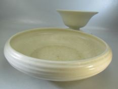 Large white glazed china bowl and one similar