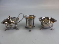 Three Silver hallmarked pots to include a fluted pot & a Lidded pot both on three feet with a salt