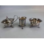 Three Silver hallmarked pots to include a fluted pot & a Lidded pot both on three feet with a salt