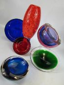 Large selection of Murano glassware to include Ashtrays and a vase
