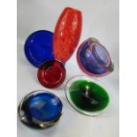 Large selection of Murano glassware to include Ashtrays and a vase