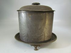 Pewter Tea caddy decorated with fern and foliage.