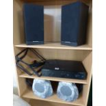 Cambridge Audio integrated amplifier, along with a set of outside speakers and a pair o Mordaunt