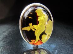 Glass Cameo style oval brooch marked 925.