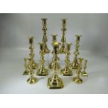 Selection of brass candlesticks