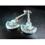 Silver pair of earrings set with Turquoise and Marcasite