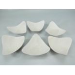 Set of 6 Blanc-de-Chine pin trays. Decorated lightly with shapes.