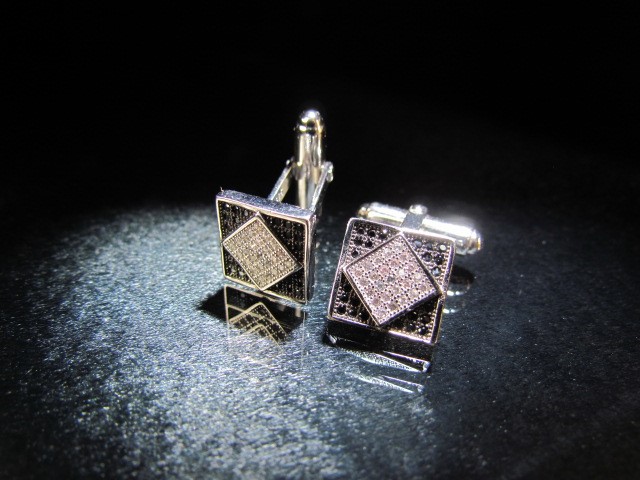 Silver pair of CZ panelled cufflinks - Image 2 of 3