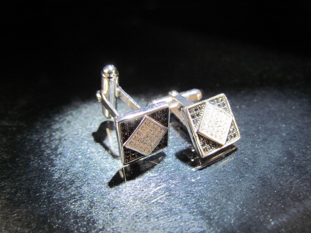 Silver pair of CZ panelled cufflinks