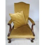 Antique Gainsborough Library Armchair in the George III style upholstered in eau de nil velvet