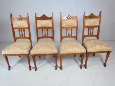 Set of four Oak framed Arts and Crafts upholstered chairs with De Morgan style fabric