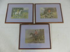 Set of three prints depicting hunting scenes