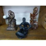 Austin Prod inc figure of a Monkey holding a skull along with an Australian pottery figure from