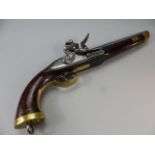 An 18th century poss walnut barrel Flintlock naval pistol with brass mounts.